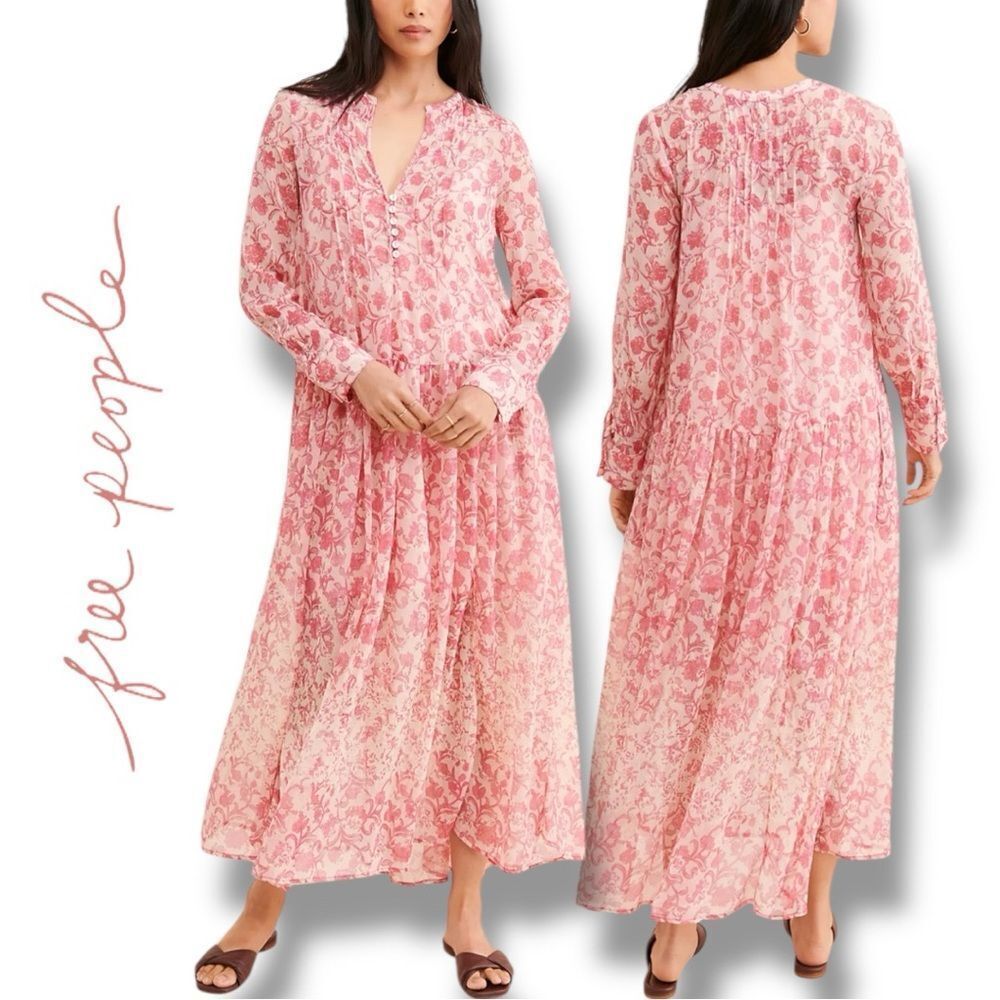Free People Women’s See It Through Pink Floral Maxi Dress in the Size Large